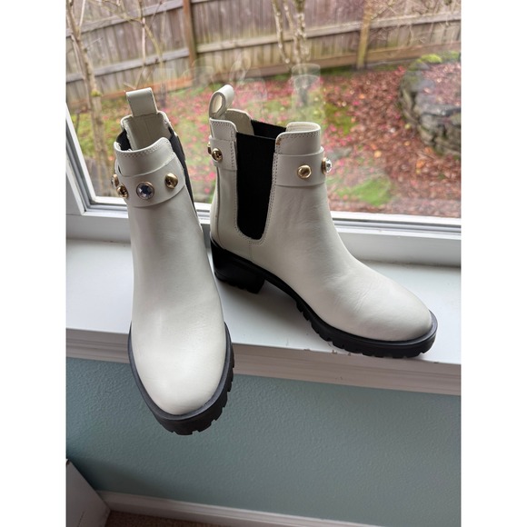 UNUSED Karl Lagrfeld White Leather Lug Sole Chelsea Boots Women's Size - Picture 1 of 3